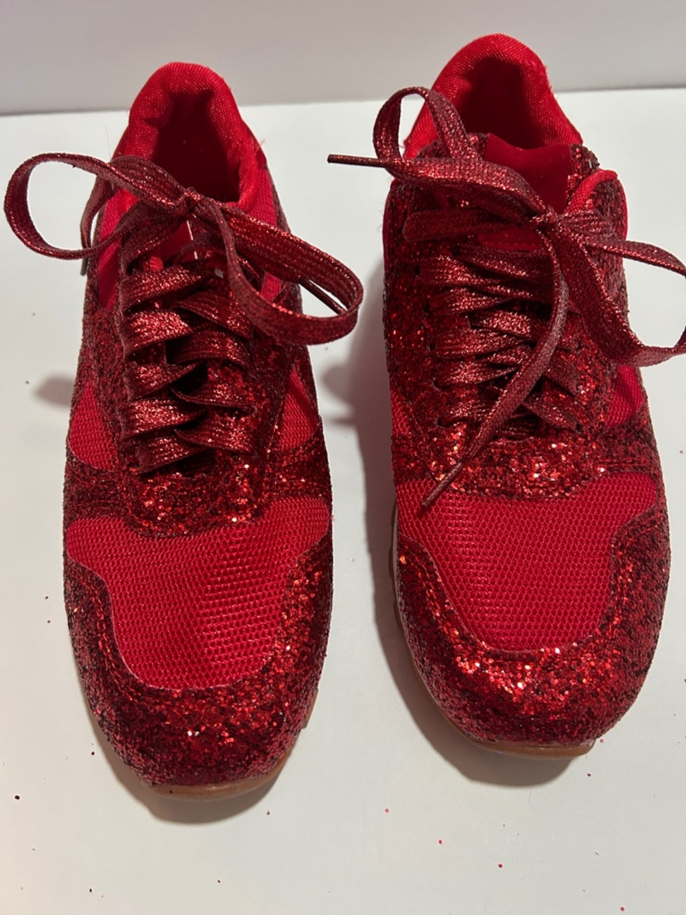 Red Glitter Lace-Up Sneakers